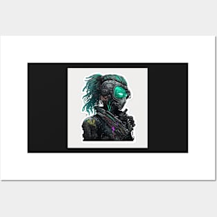 Cyberpunk Girl Sticker Seafoam Posters and Art